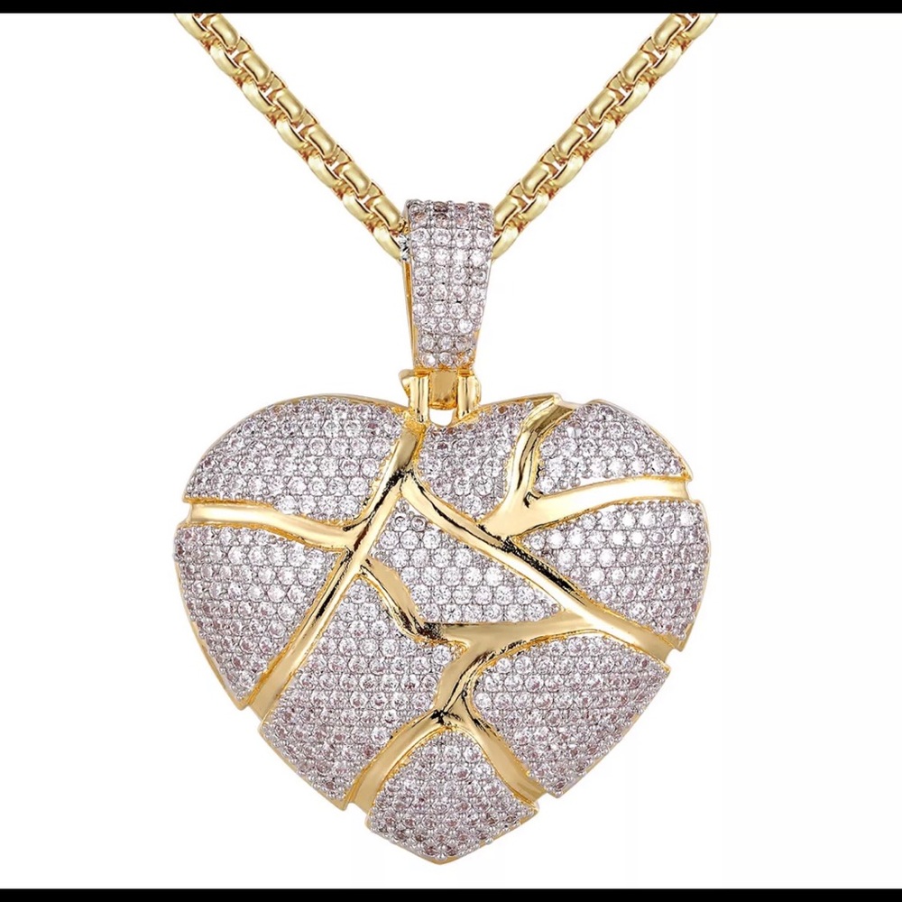 Gold Iced Out Shattered Heart